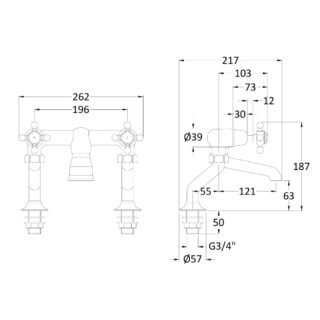 Hudson Reed White Topaz Dome Crosshead Deck Mounted Bath Filler Tap - Image 2