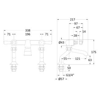 Hudson Reed White Topaz Lever Hex Deck Mounted Bath Filler Tap - Image 2