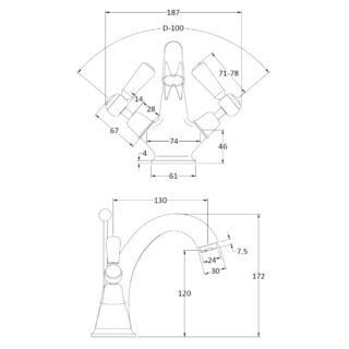 Hudson Reed Topaz Dual Lever Dome Mono Basin Mixer Tap With Pop Up Waste - Image 2