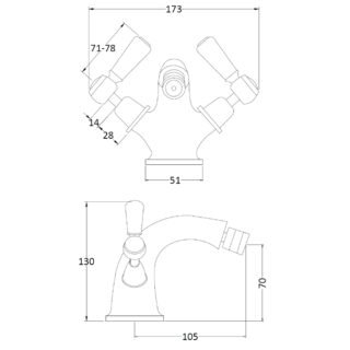 Hudson Reed Topaz Lever Dome Handle Collar Bidet Mixer Tap With Waste - Image 2