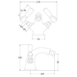 Hudson Reed Topaz Lever Hex Handle Collar Bidet Mixer Tap With Waste - Image 2