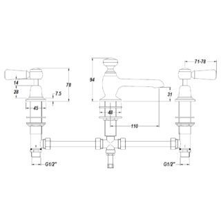 Hudson Reed Topaz Lever Dome 3 Hole Deck Mounted Basin Mixer Tap With Pop Up Waste - Image 2