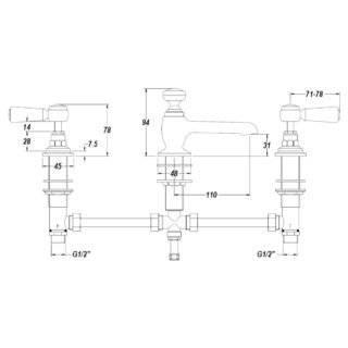 Hudson Reed Topaz Lever Hex 3 Hole Deck Mounted Basin Mixer Tap With Pop Up Waste - Image 2