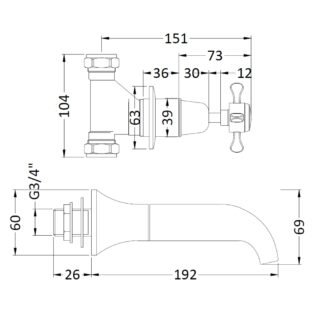 Hudson Reed Topaz Dome Crosshead 3 Hole Wall Mounted Bath Filler Tap - Image 2