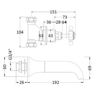 Hudson Reed Topaz Dual Crosshead Wall Mounted Bath Filler Tap - Image 2