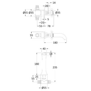 Hudson Reed White Topaz Crosshead Hex 3 Hole Wall Mounted Basin Mixer Tap - Brushed Brass - Image 2