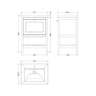 Hudson Reed Bexley 1 Drawer Floorstanding Vanity Unit With Modern Fireclay Basin - 1 TH - 600mm Wide - Image 3