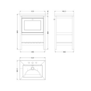 Hudson Reed Bexley 1 Drawer Floorstanding Vanity Unit With Modern Fireclay Basin - 3 TH - 600mm Wide - Image 3
