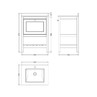 Hudson Reed Bexley 1 Drawer Floorstanding Vanity Unit With Marble Basin - 1 TH - 600mm Wide - Image 2