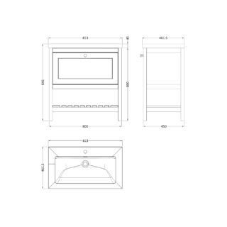 Hudson Reed Bexley 1 Drawer Floorstanding Vanity Unit With Modern Fireclay Basin - 1 TH - 800mm Wide - Image 3