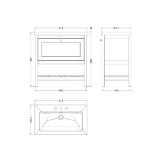 Hudson Reed Bexley 1 Drawer Floorstanding Vanity Unit With Modern Fireclay Basin - 3 TH - 800mm Wide - Image 3