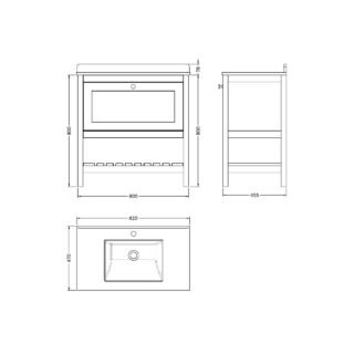 Hudson Reed Bexley 1 Drawer Floorstanding Vanity Unit With Marble Basin - 1 TH - 800mm Wide - Image 2
