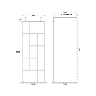 Hudson Reed Abstract Frame Wetroom Screen With Support Bars - 8mm Glass - Matt Black - Image 3