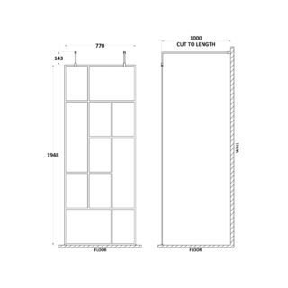 Hudson Reed Abstract Frame Wetroom Screen With Support Bars - 8mm Glass - Matt Black - Image 4