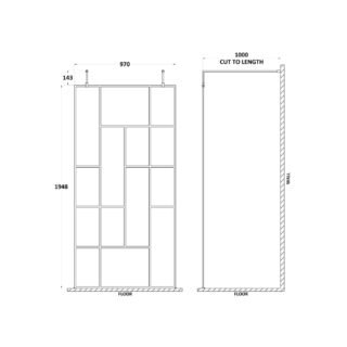 Hudson Reed Abstract Frame Wetroom Screen With Support Bars - 8mm Glass - Matt Black - Image 6