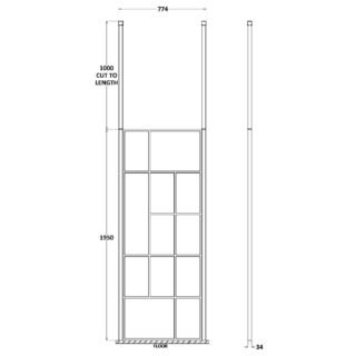 Hudson Reed Abstract Frame Wetroom Screen With Ceiling Posts - 8mm Glass - Matt Black - Image 3