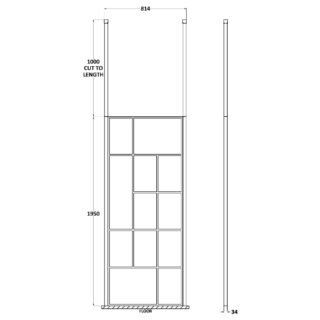 Hudson Reed Abstract Frame Wetroom Screen With Ceiling Posts - 8mm Glass - Matt Black - Image 4