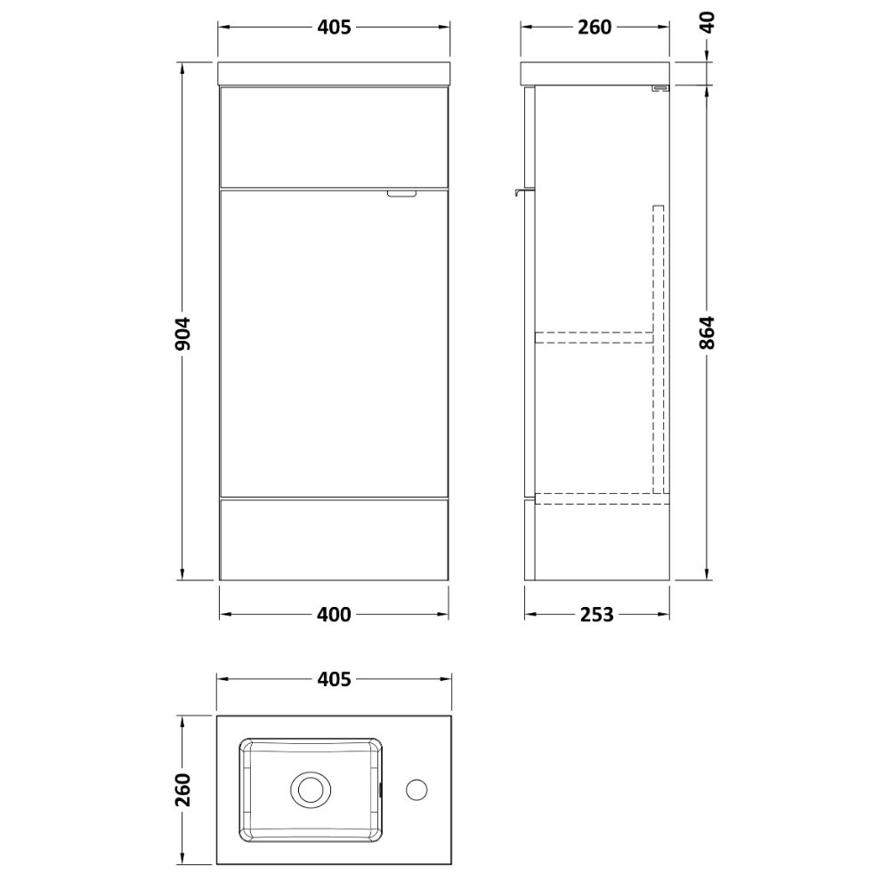 Hudson Reed Fusion Compact Cloakroom Floorstanding Vanity Unit With Basin - 400mm Wide - 1 TH - Image 3