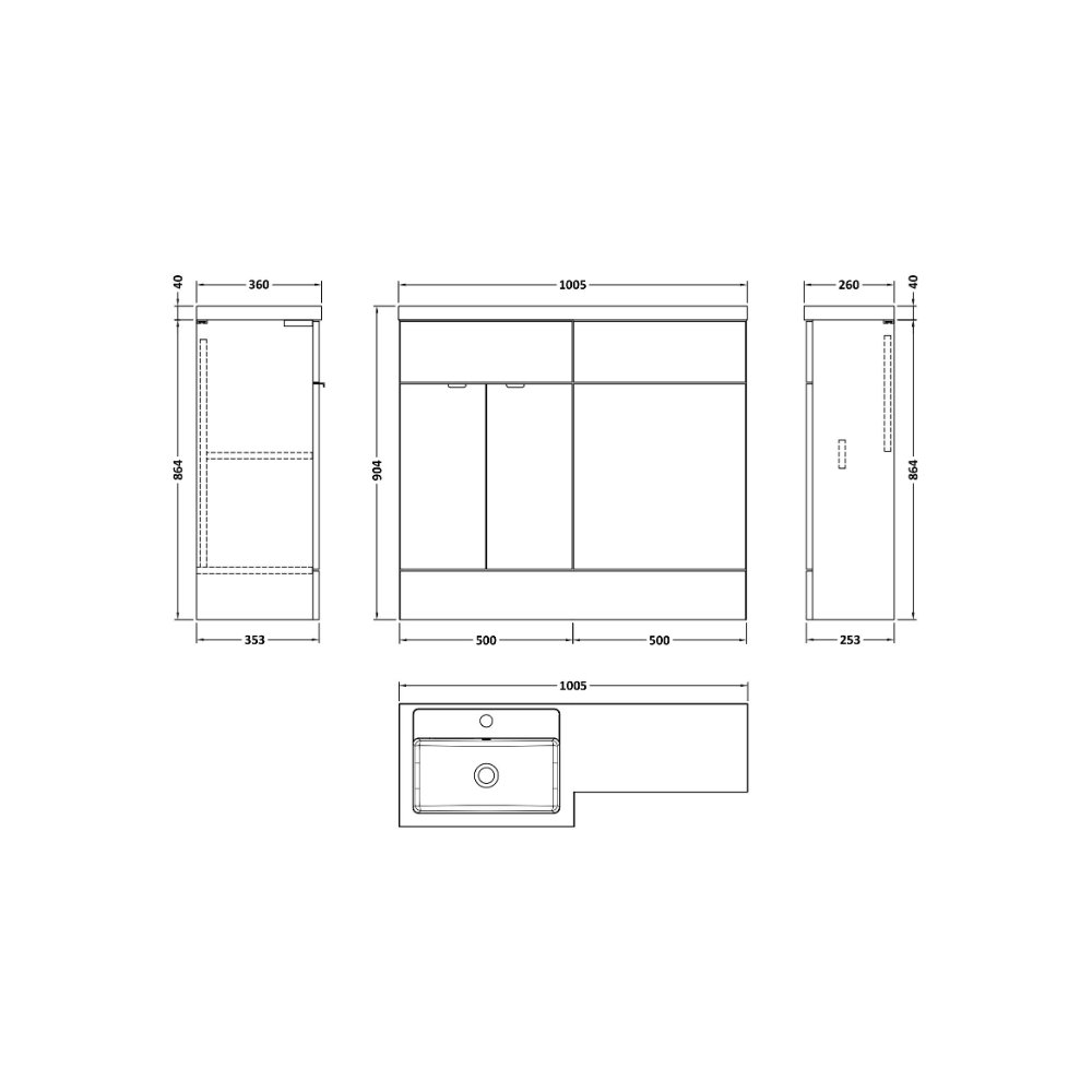Hudson Reed Fusion Combination Bathroom Furniture Pack - 1000mm Wide - Image 3