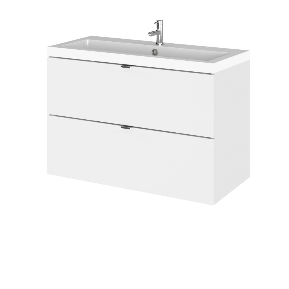 Hudson Reed Fusion 2 Drawer Wall Hung Vanity Unit With Polymarble Basin - 800mm Wide - 1 TH