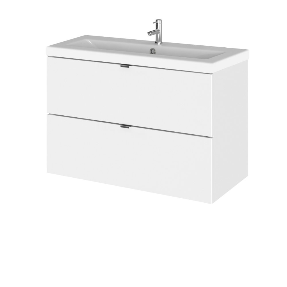 Hudson Reed Fusion 2 Drawer Wall Hung Vanity Unit With Ceramic Basin - 800mm Wide - 1 TH