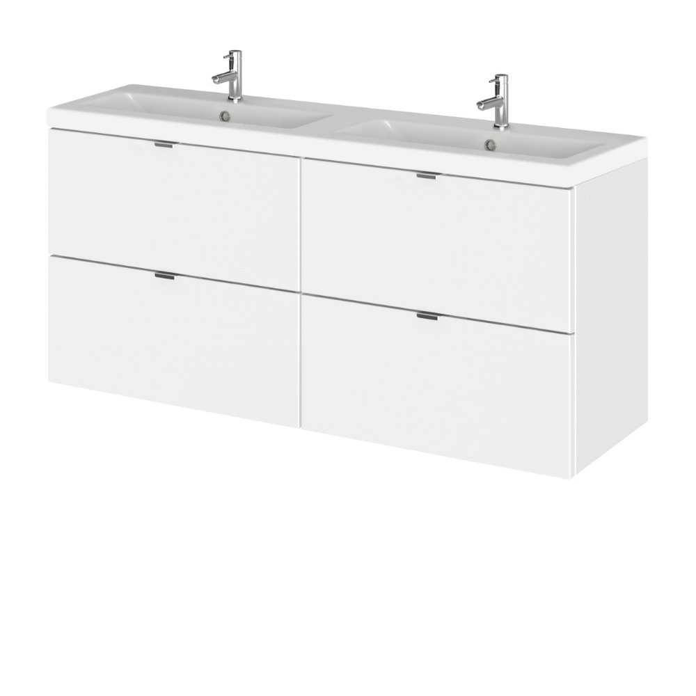 Hudson Reed Fusion 4 Drawer Wall Hung Vanity Unit With Double Ceramic Basin - 1200mm Wide - 2 TH