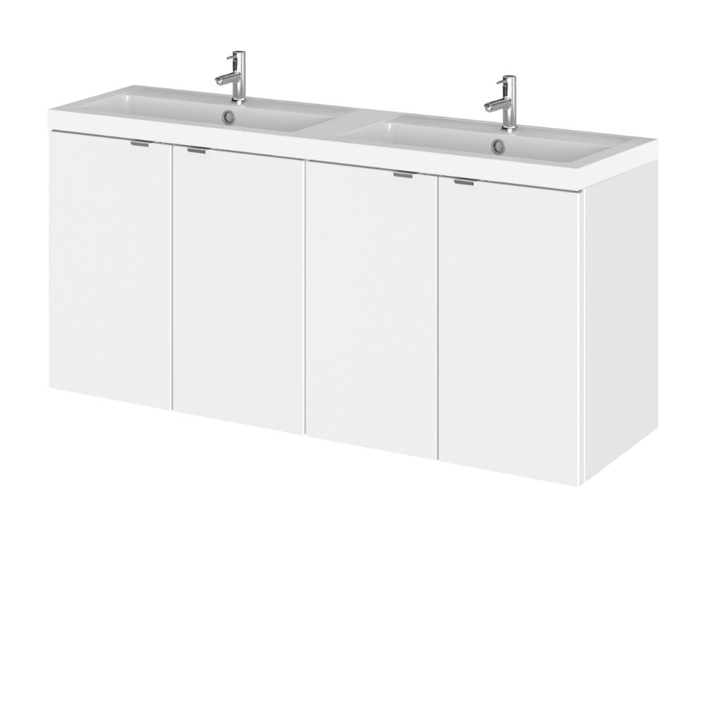 Hudson Reed Fusion 4 Door Wall Hung Vanity Unit With Double Polymarble Basin - 1200mm Wide - 2 TH