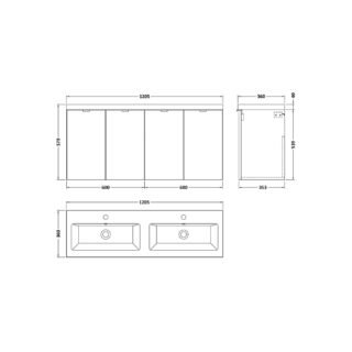 Hudson Reed Fusion 4 Door Wall Hung Vanity Unit With Double Ceramic Basin - 1200mm Wide - 2 TH - Image 2