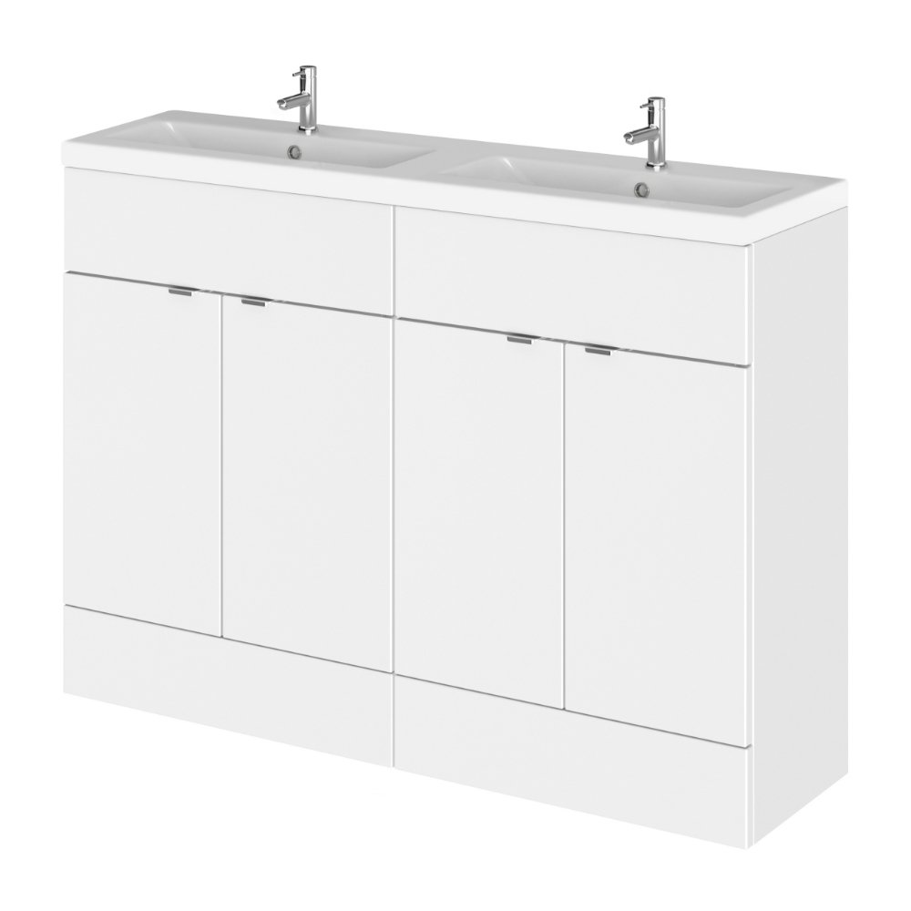 Hudson Reed Fusion Floorstanding Vanity Unit With Double Ceramic Basin - 1200mm Wide - 2 TH