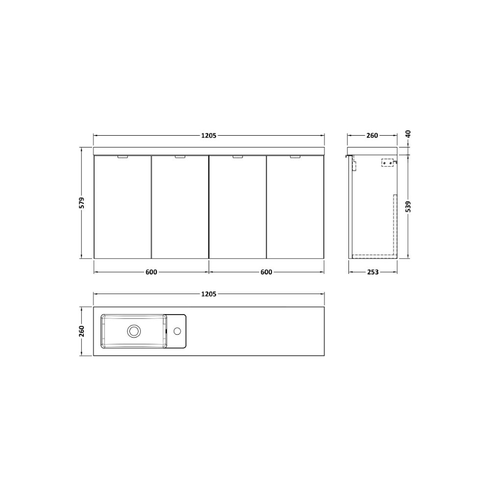 Hudson Reed Fusion Compact Wall Hung Vanity Unit With Basin - 1200mm Wide - 1 TH - Image 2