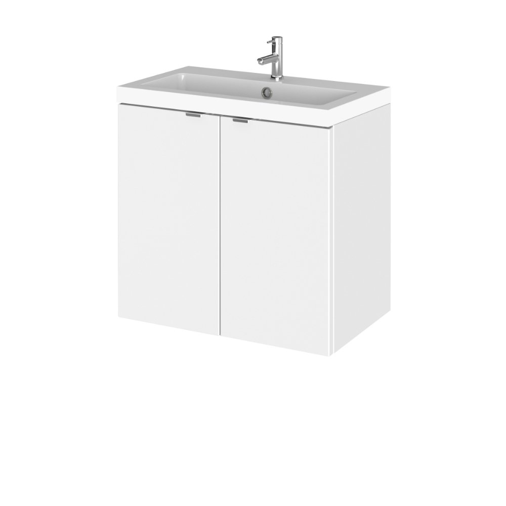 Hudson Reed Fusion 2 Door Wall Hung Vanity Unit With Polymarble Basin - 600mm Wide - 1 TH