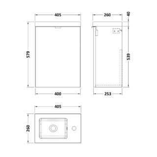 Hudson Reed Fusion 1 Door Cloakroom Wall Hung Vanity Unit With Compact Basin - 400mm Wide - 1 TH - Image 2