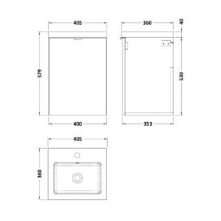 Hudson Reed Fusion 1 Door Cloakroom Wall Hung Vanity Unit With Basin - 400mm Wide - 1 TH - Image 2