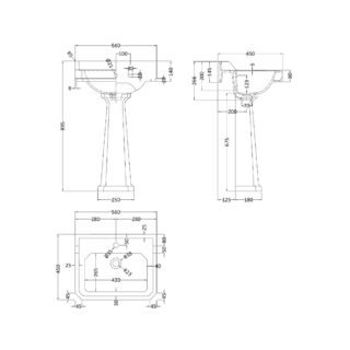 Hudson Reed Richmond Basin With Full Pedestal - 560mm Wide - White - Image 2