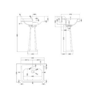 Hudson Reed Richmond Basin With Full Pedestal - 600mm Wide - White - Image 2