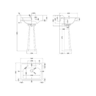 Hudson Reed Richmond Basin With Full Pedestal - 560mm Wide - White - Image 3