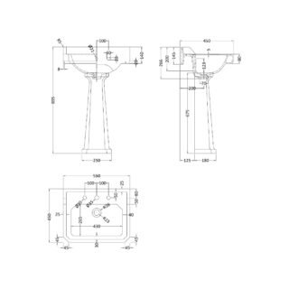 Hudson Reed Richmond Basin With Full Pedestal - 560mm Wide - White - Image 4