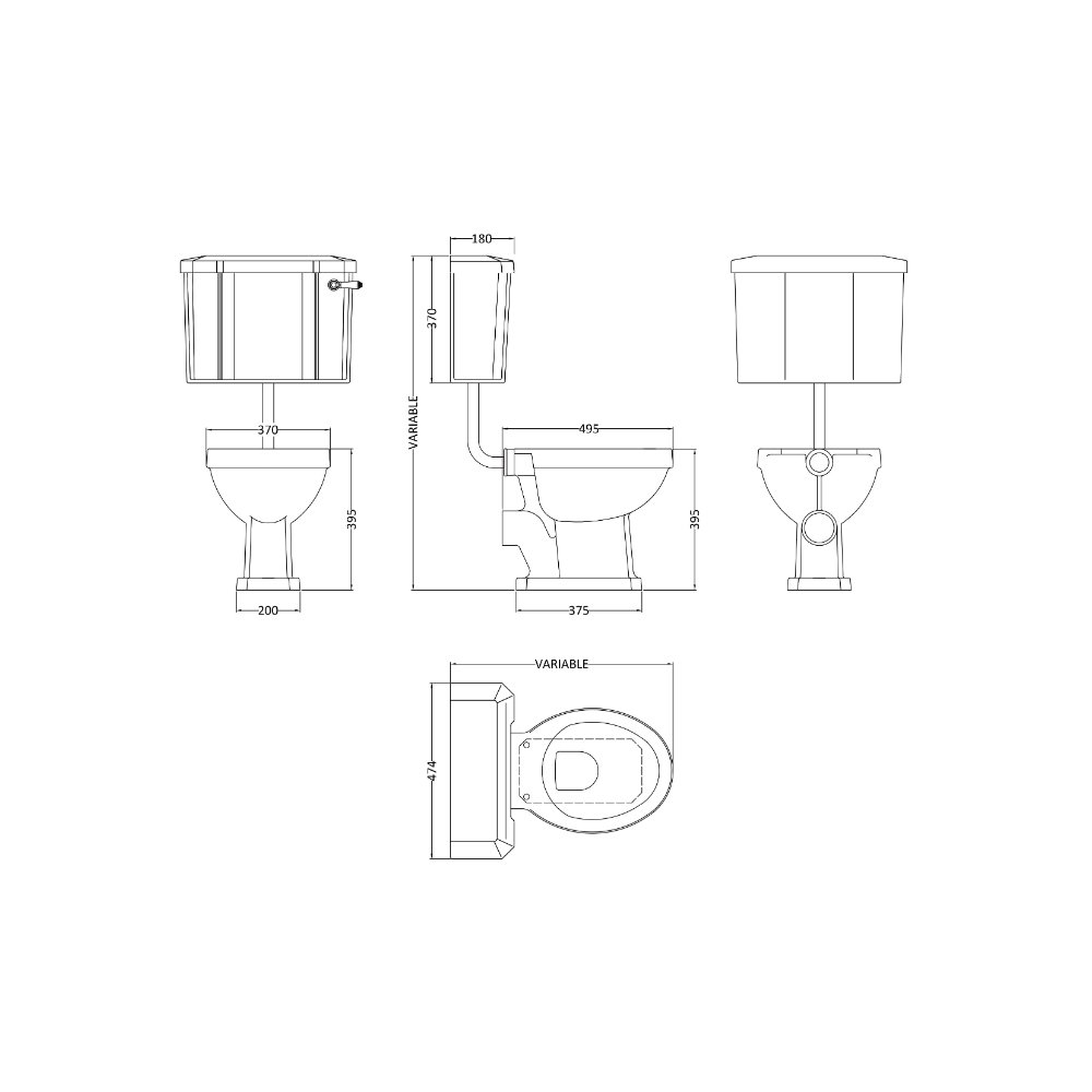 Hudson Reed Richmond Low Level Toilet With Cistern And Flush Pipe Kit - Without Seat - Gloss White - Image 2
