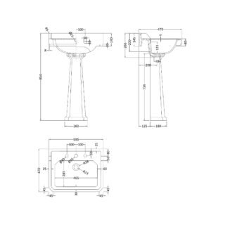 Hudson Reed Richmond Basin With Comfort Height Full Pedestal - 600mm Wide - White - Image 4