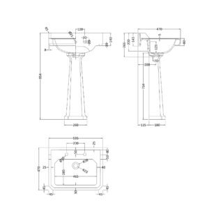 Hudson Reed Richmond Basin With Comfort Height Full Pedestal - 600mm Wide - White - Image 3
