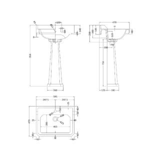 Hudson Reed Richmond Basin With Comfort Height Full Pedestal - 600mm Wide - White - Image 2