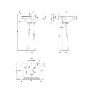 Hudson Reed Richmond Basin With Comfort Height Full Pedestal - 560mm Wide - White - Image 4