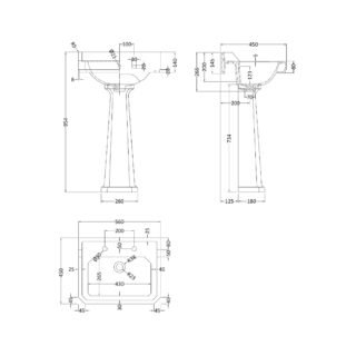Hudson Reed Richmond Basin With Comfort Height Full Pedestal - 560mm Wide - White - Image 3