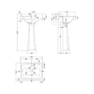 Hudson Reed Richmond Basin With Comfort Height Full Pedestal - 560mm Wide - White - Image 2