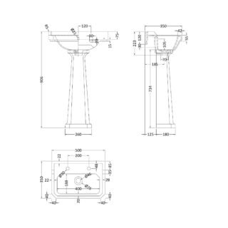 Hudson Reed Richmond Basin With Comfort Height Full Pedestal - 500mm Wide - White - Image 2