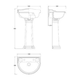 Hudson Reed Chancery Basin With Full Pedestal - 500mm Wide - White - Image 3