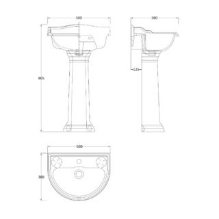 Hudson Reed Chancery Basin With Full Pedestal - 500mm Wide - White - Image 2