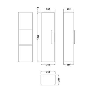 Hudson Reed Solar 1 Door Wall Hung Tall Storage Unit - 1200mm High - Image 2