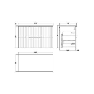 Hudson Reed Fluted 2 Drawer Wall Hung Vanity Unit With Worktop - 800mm Wide - Soft Black - Image 2