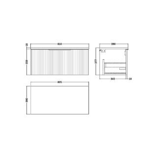 Hudson Reed Fluted 1 Drawer Wall Hung Vanity Unit With Worktop - 800mm Wide - Soft Black - Image 2